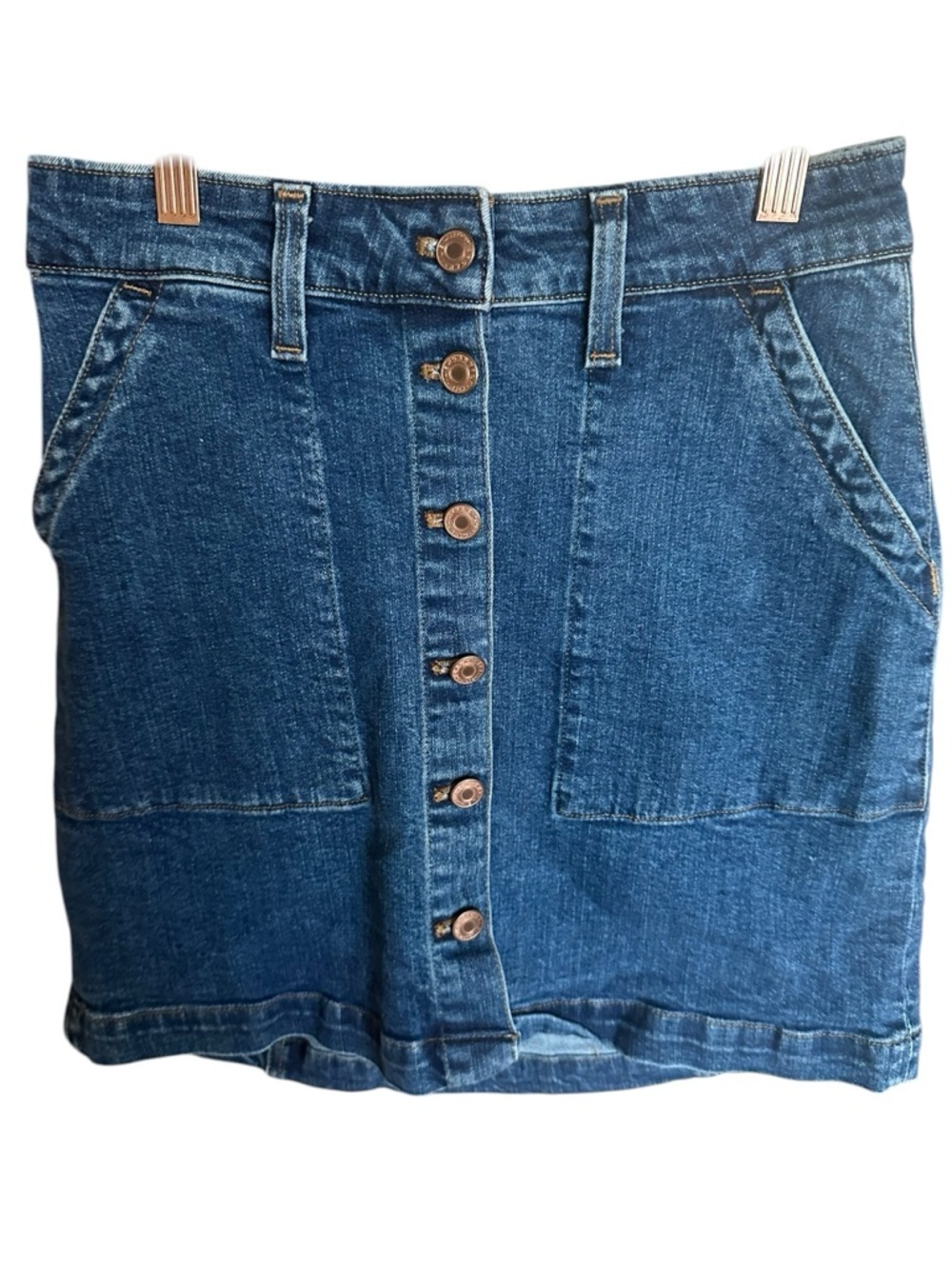 J.Crew Mercantile Denim Skirt Womens 0 Blue Button Front Stretch Mini Casual
